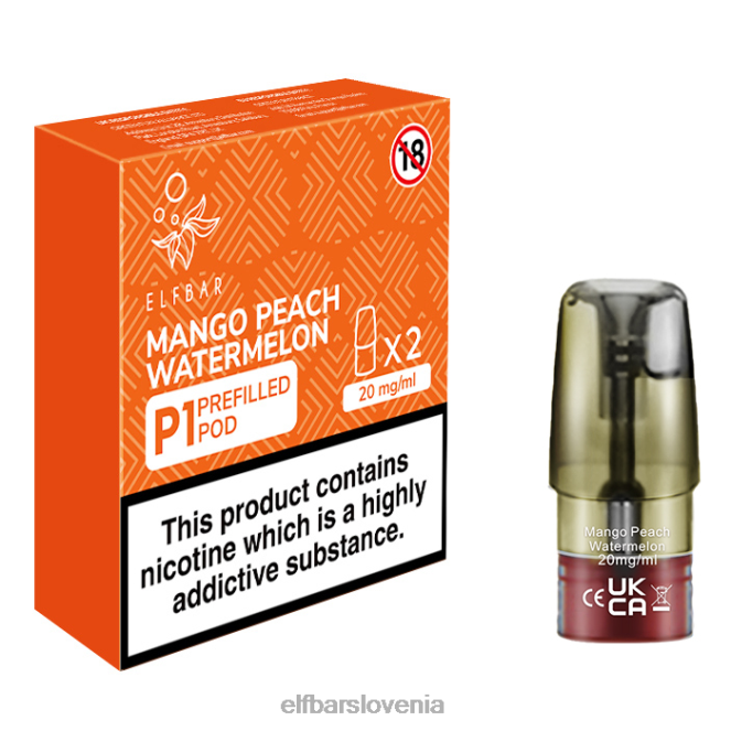 elfbar mate 500 p1 napolnjeni stroki - 20 mg (2 paketa) mango breskev lubenica 42VJN158